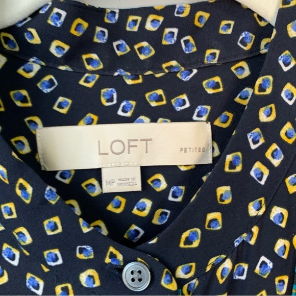 Loft petites boho style navy, yellow & orange floral long sleeve blouse. Size MP - Picture 4 of 11